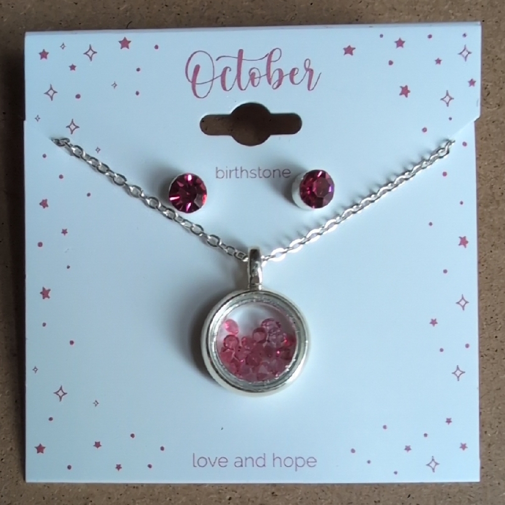 Pink Birthstone Necklace Fashion Jewelry Set